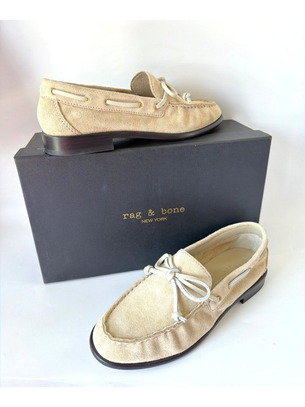 Rag & Bone Carter Macadamia Ivory Suede Boat Shoes Womens Size EU 36.5 US 6.5